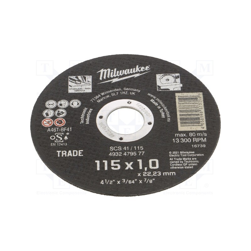 10 pcs : 4932479577 - Cutting wheel, Ø: 115mm, Øhole: 22.2mm, Disc thick: 1mm, steel