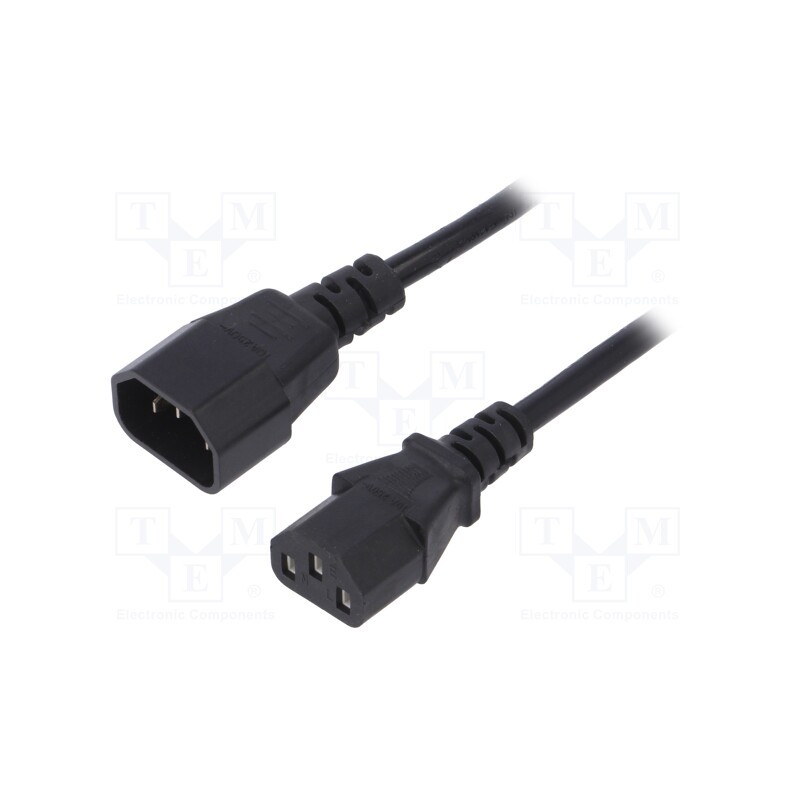 10 pcs : AK-PC-03A - Cable, 3G0.5mm2, IEC C13 female,IEC C14 male, PVC, 1.8m, black