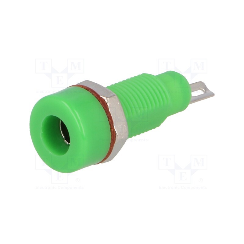 10 pcs : - Socket, 4mm banana, 10A, 60VDC, green, nickel plated, insulated