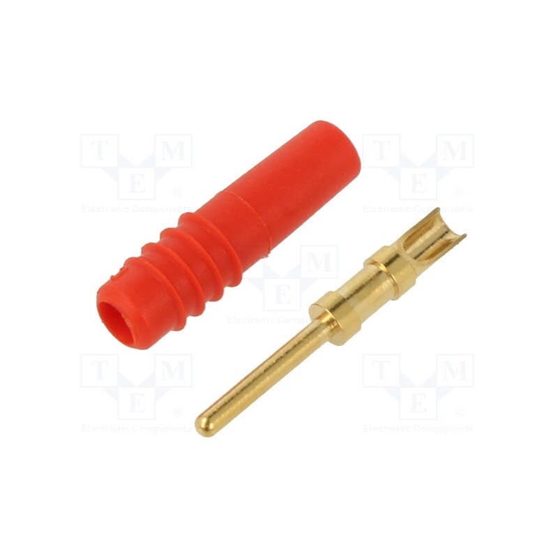 10 pcs : 22.2602-22 - Connector: 1mm banana, plug, red, 60VDC, 6A, Connection: soldered