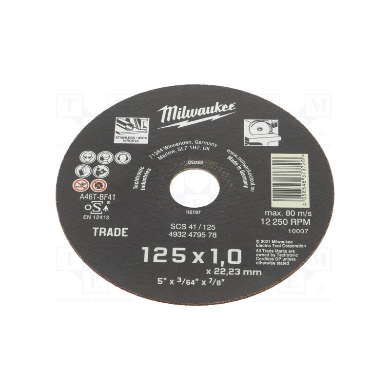 10 pcs : 4932479578 - Cutting wheel, Ø: 125mm, Øhole: 22.23mm, Disc thick: 1mm
