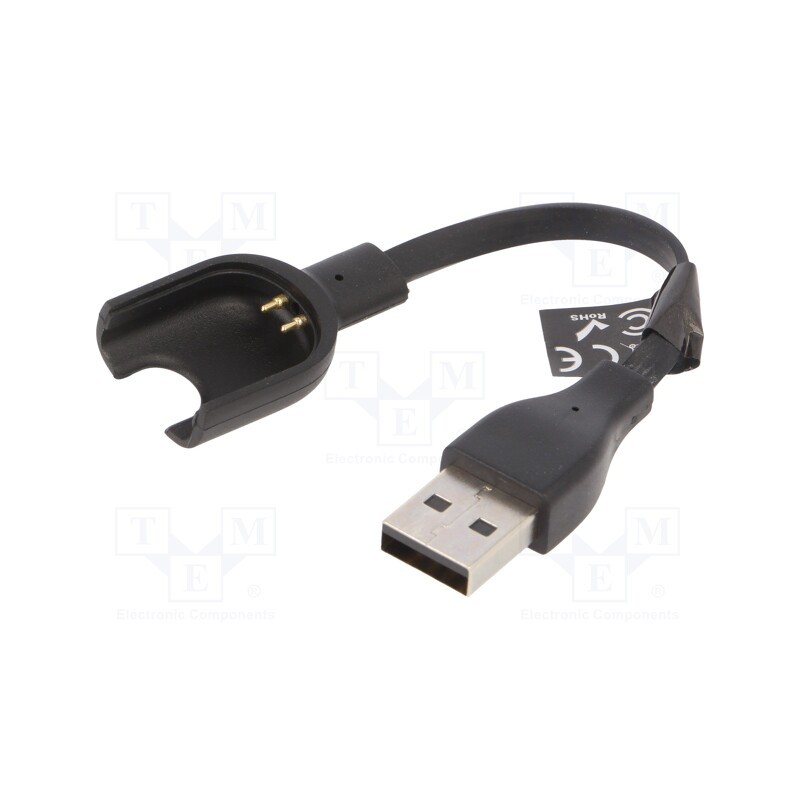 10 pcs : AK-SW-12 - Cable: for smartwatch charging, 0.1m, Xiaomi Mi Band 3, black, 1A