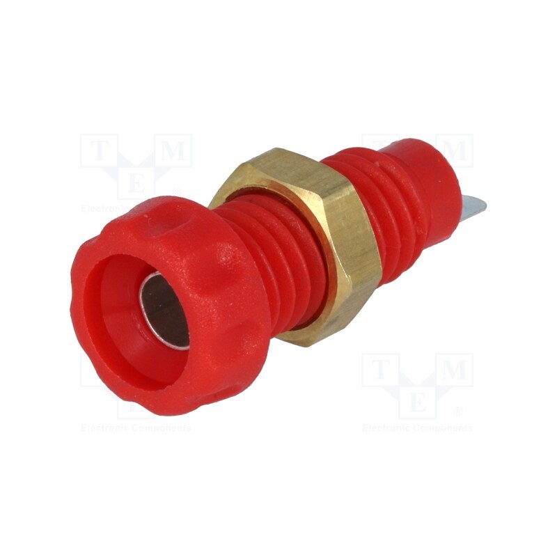10 pcs : - Socket, 4mm banana, 10A, 60VDC, 23mm, red, nickel plated