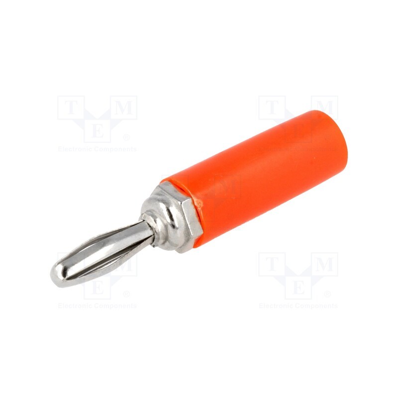 10 pcs : - Plug, 4mm banana, 60VDC, red, non-insulated, Max.wire diam: 4.8mm