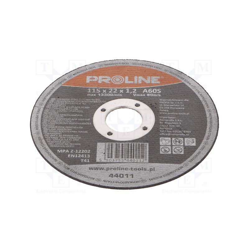 10 pcs : 44011 - Cutting wheel, Ø: 115mm, Øhole: 22mm, Disc thick: 1.2mm