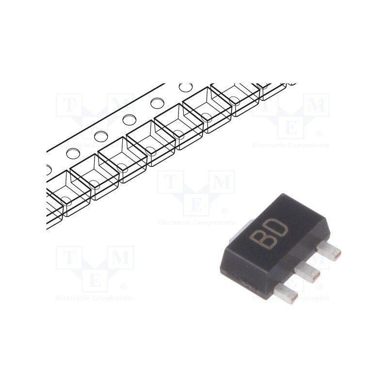 50 pcs : BCX5416TA - Transistor: NPN, bipolar, 45V, 1A, 1W, SOT89