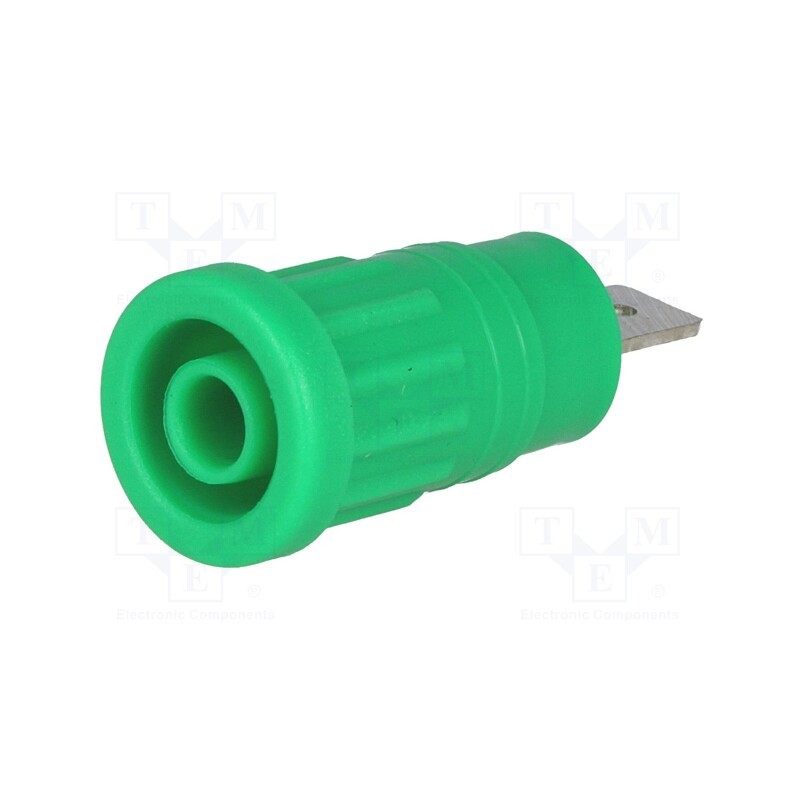 10 pcs : - Socket, 4mm banana, 32A, green, nickel plated, on panel, insulated
