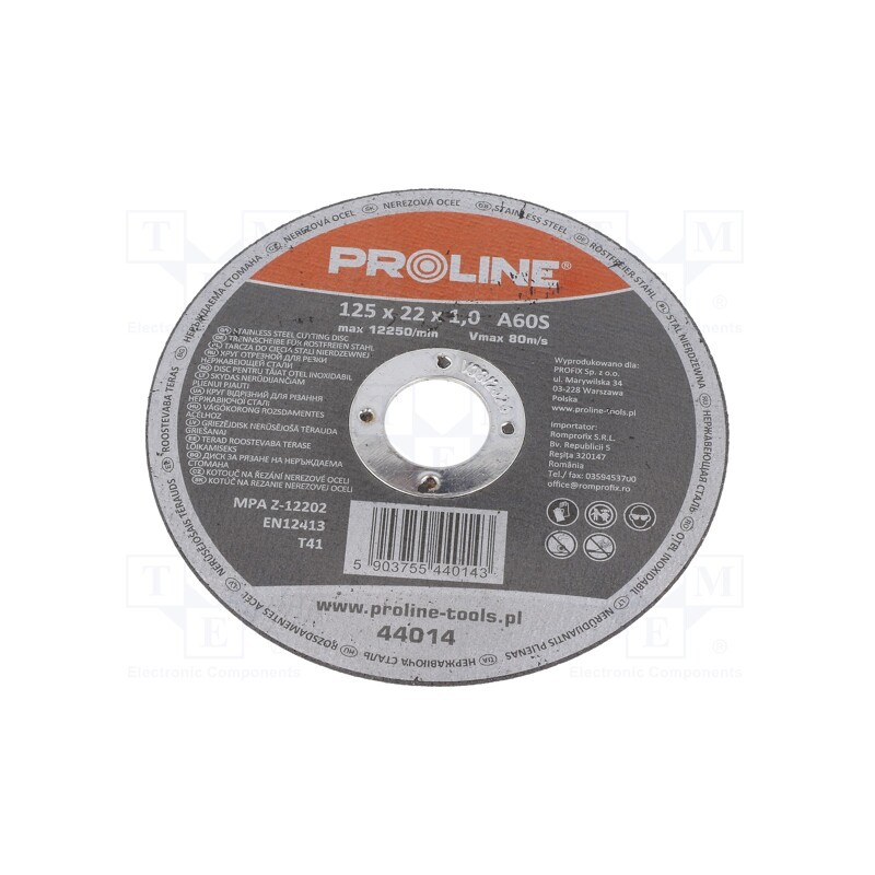 10 pcs : 44014 - Cutting wheel, Ø: 125mm, Øhole: 22mm, Disc thick: 1mm