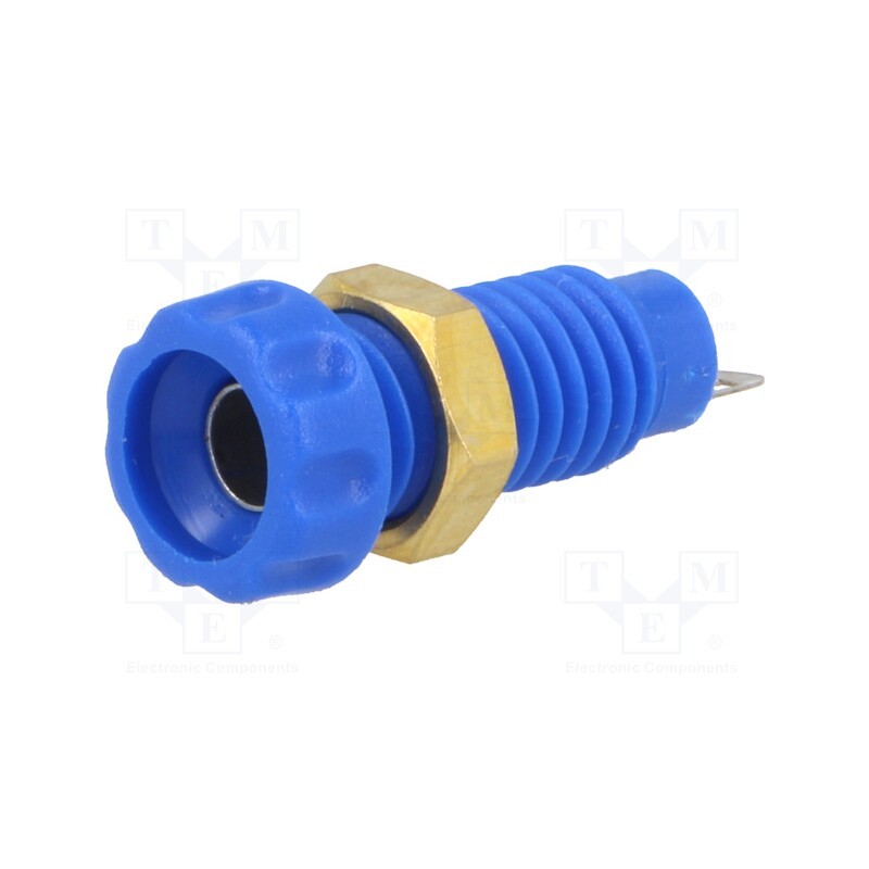 10 pcs : - Socket, 4mm banana, 10A, 60VDC, 23mm, blue, nickel plated