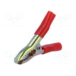 10 pcs : - Crocodile clip, 15A, Grip capac: max.25mm, Overall len: 65mm, red