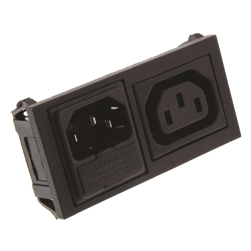 1 pcs - Bulgin C13, C14 Snap-In IEC Connector Male, 10A, 250 V, Fuse Size 5 x 20mm