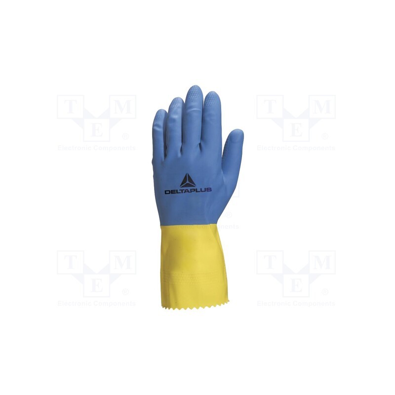 10 set : VE330BJ06 - Protective gloves, Size: 6/7, yellow-blue, latex, DUOCOLOR VE330