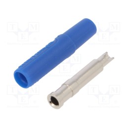 10 pcs : KU 02 L NI / BL - Socket, 2mm banana, 10A, 33VAC, 70VDC, Overall len: 21mm, blue