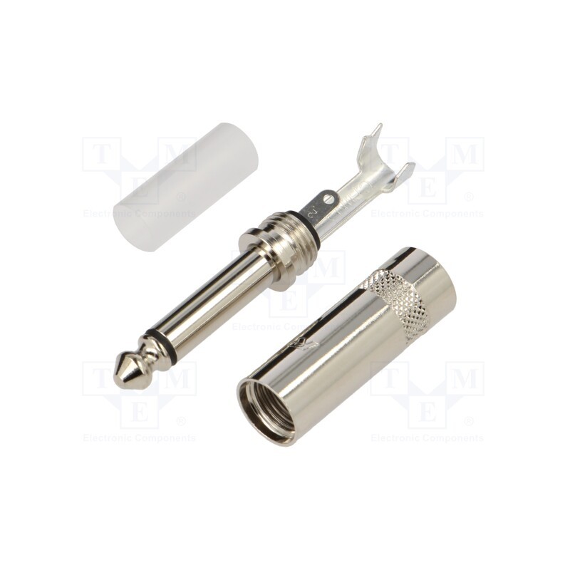 10 pcs : NYS201 - Plug, Jack 6,3mm, male, mono, ways: 2, straight, 6mm, Body: silver