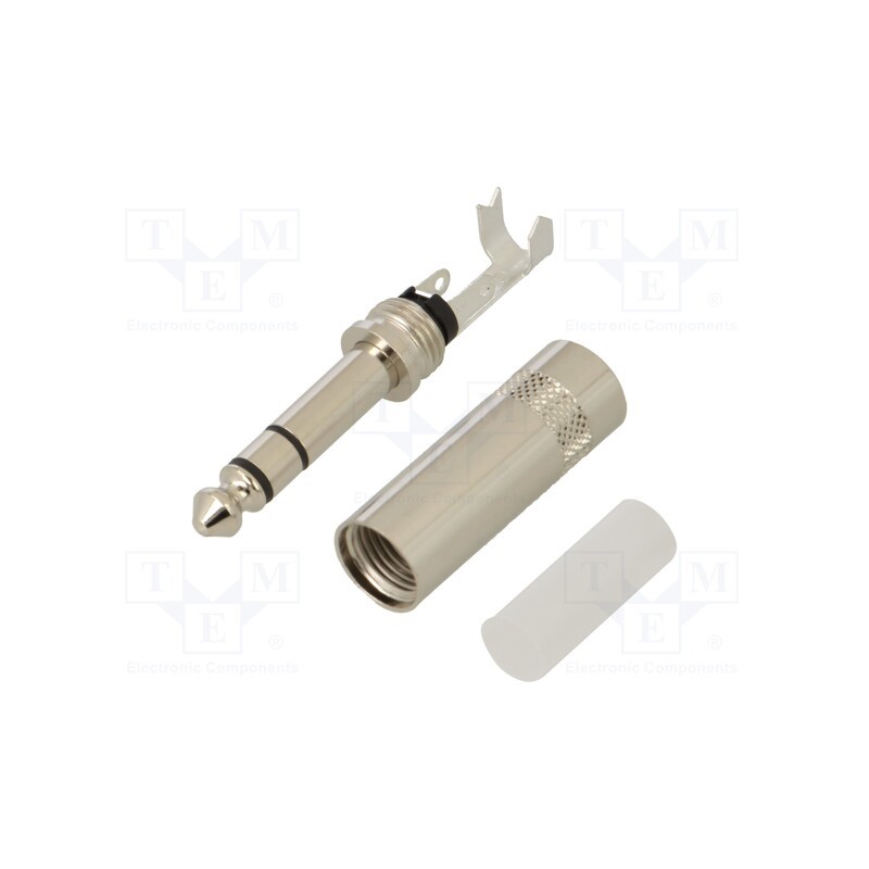 10 pcs : NYS202 - Plug, Jack 6,3mm, male, stereo, ways: 3, straight, 6mm, Body: silver