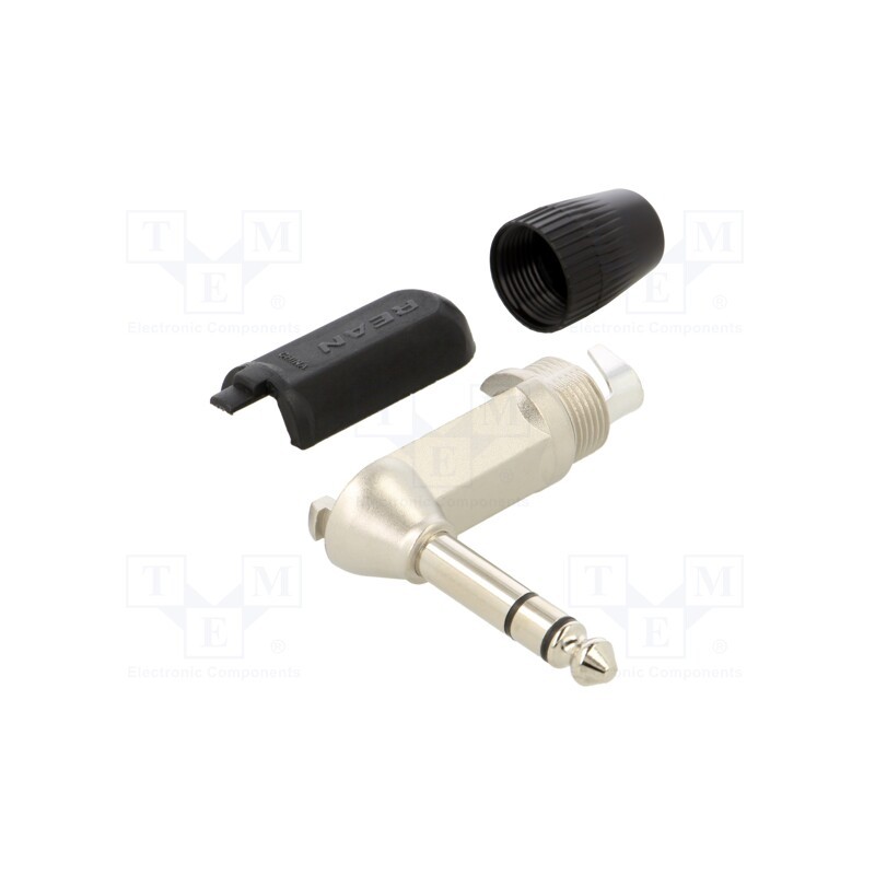 10 pcs : NYS208 - Plug, Jack 6,3mm, male, stereo, ways: 3, angled 90°, Body: black