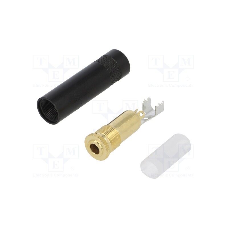 10 pcs : NYS240BG - Plug, Jack 3,5mm, female, stereo, ways: 3, straight, for cable, 4mm