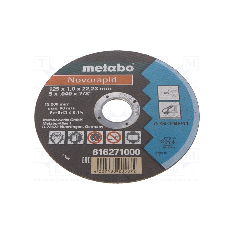 10 pcs : 616271000 - Cutting wheel, Ø: 125mm, Øhole: 22.23mm, Disc thick: 1mm