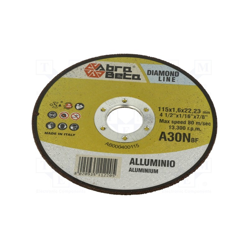 10 pcs : 400115 - Cutting wheel, Ø: 115mm, Øhole: 22.23mm, Disc thick: 1.6mm