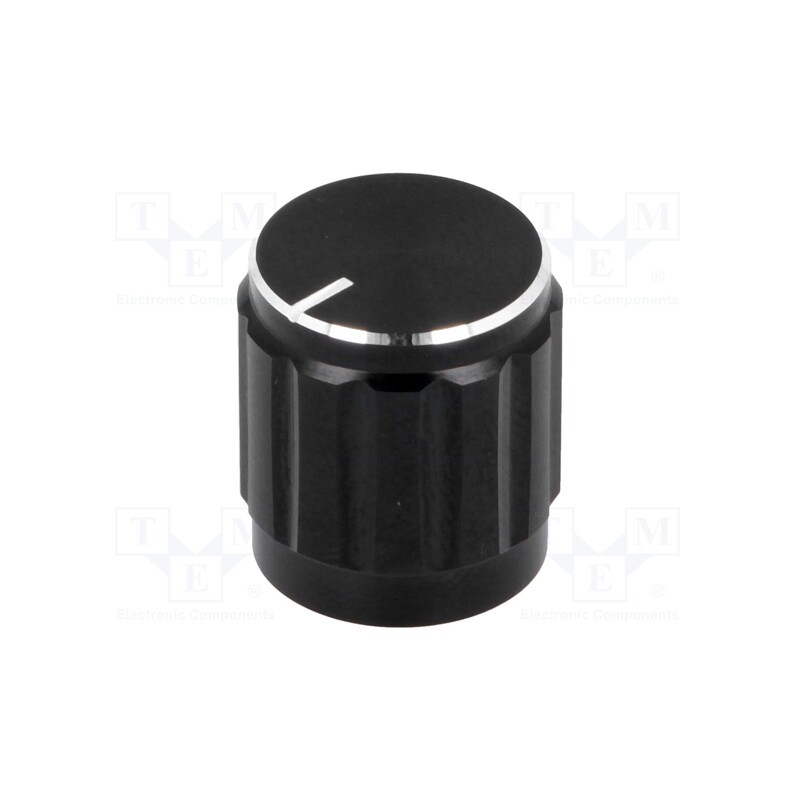 10 pcs : - Knob, with pointer, aluminium,thermoplastic, Øshaft: 6mm, black