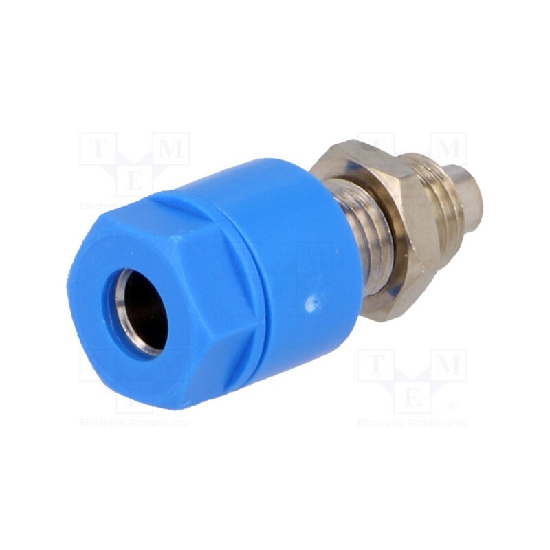 10 pcs : 3230-I-BL - Socket, 4mm banana, 36A, 60VDC, Cutout: Ø8mm, blue, nickel plated