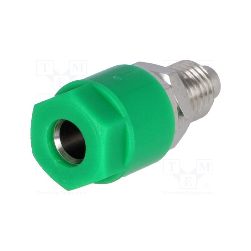 10 pcs : 3230-I-GN - Socket, 4mm banana, 36A, 60VDC, Cutout: Ø8mm, green, nickel plated