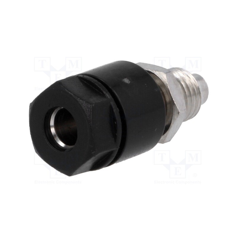 10 pcs : 3230-I-SW - Socket, 4mm banana, 36A, 60VDC, Cutout: Ø8mm, black, nickel plated