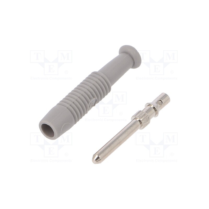 10 pcs : MST 3 GR - Plug, 2mm banana, 6A, 60VDC, grey, nickel plated, Overall len: 37mm