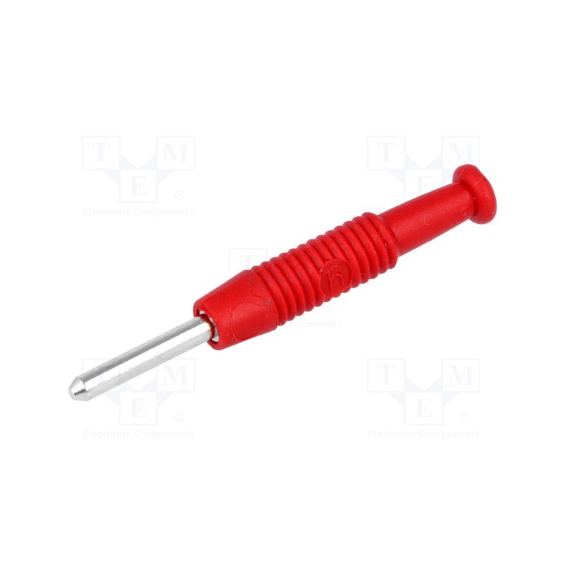 10 pcs : MST 3 RT - Plug, 2mm banana, 6A, 60VDC, red, nickel plated, Overall len: 37mm