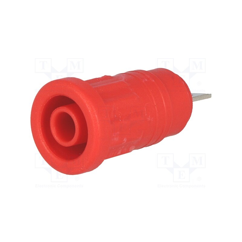 10 pcs : - Socket, 4mm banana, 32A, red, nickel plated, on panel, insulated