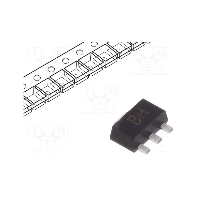 50 pcs : BCX5516TA - Transistor: NPN, bipolar, 60V, 1A, 1W, SOT89