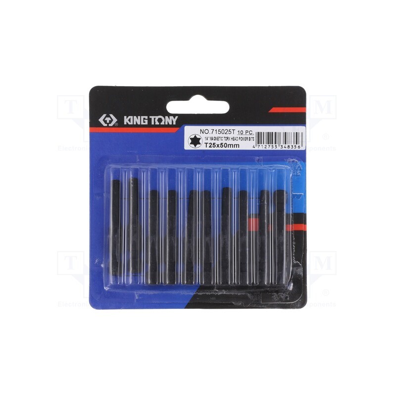 10 pcs : 715025T - Screwdriver bit, Torx®, TX25, Overall len: 50mm