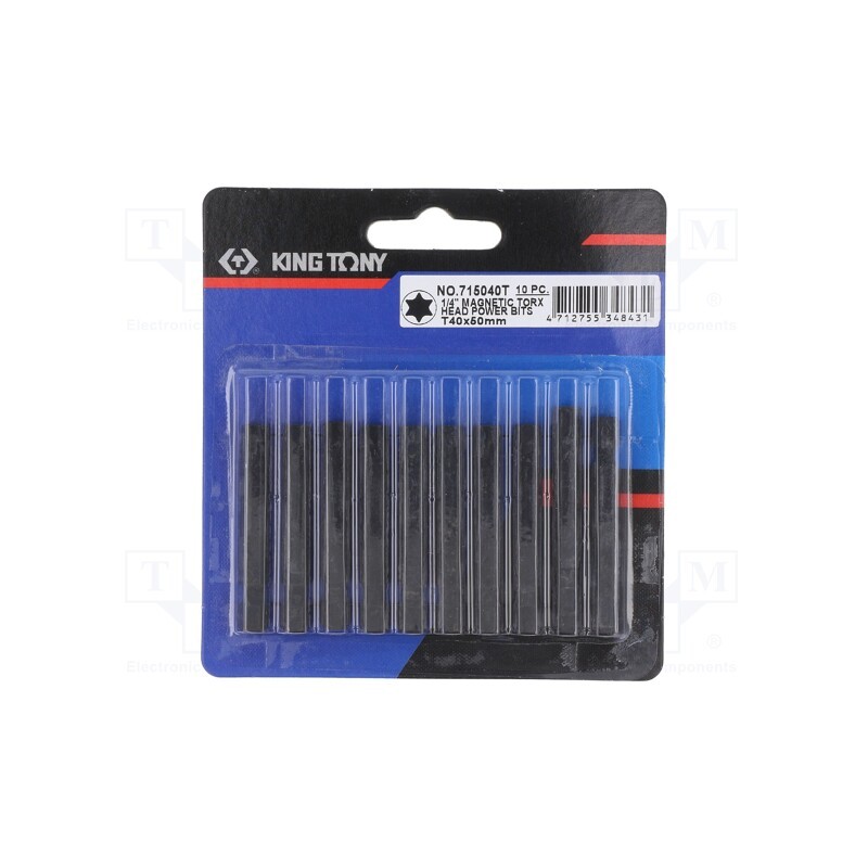 10 pcs : 715040T - Screwdriver bit, Torx®, TX40, Overall len: 50mm