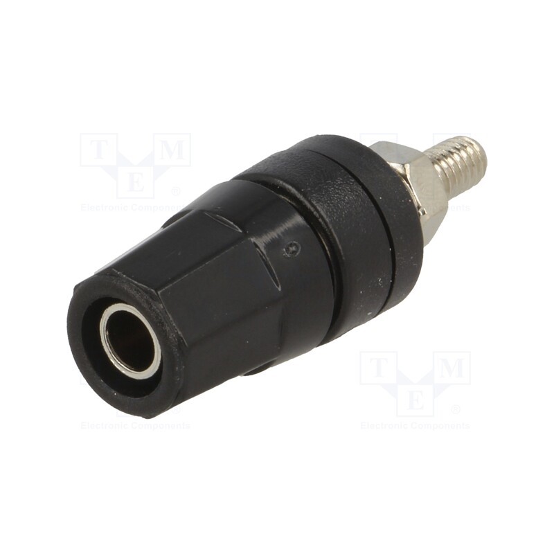 10 pcs : - Socket, 4mm banana, 24A, black, nickel plated, on panel,screw