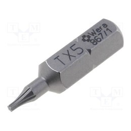 10 pcs : 5066492001 - Screwdriver bit, Torx®, TX05, Overall len: 25mm