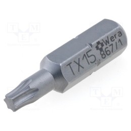 10 pcs : 5066486001 - Screwdriver bit, Torx®, TX15, Overall len: 25mm