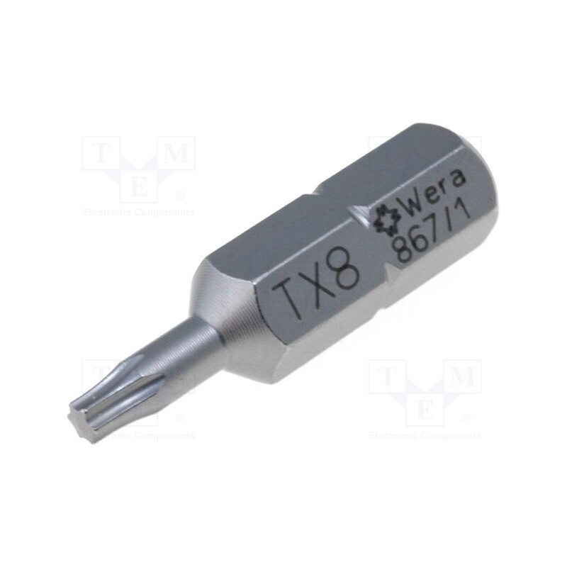 10 pcs : 5066495001 - Screwdriver bit, Torx®, TX08, Overall len: 25mm