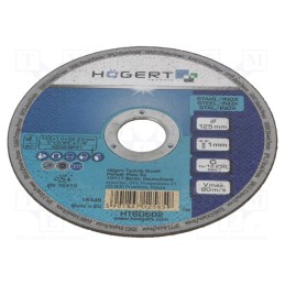 10 pcs : HT6D602 - Cutting wheel, Ø: 125mm, Øhole: 22.23mm, Disc thick: 1mm, corundum