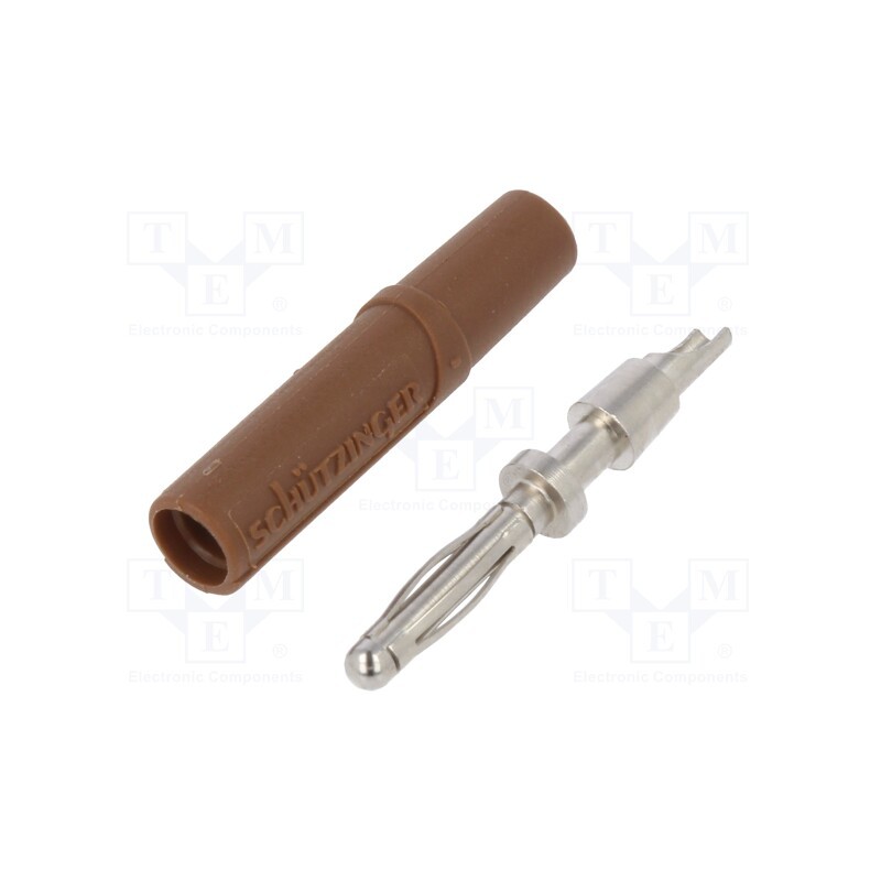 10 pcs : FK 02 L NI / BR - Plug, 2mm banana, 10A, 33VAC, 70VDC, brown, nickel plated, -25÷90°C