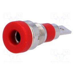 10 pcs : - Socket, 4mm banana, 24A, 60VDC, red, nickel plated, on panel, 28mm