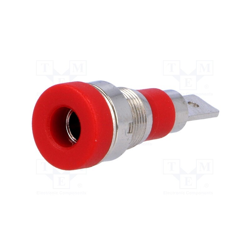 10 pcs : - Socket, 4mm banana, 24A, 60VDC, red, nickel plated, on panel, 28mm