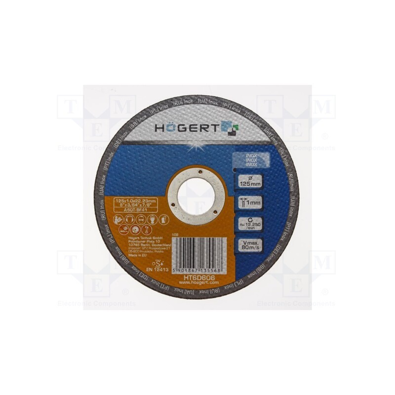 10 pcs : HT6D606 - Cutting wheel, Ø: 125mm, Øhole: 22.23mm, Disc thick: 1.9mm