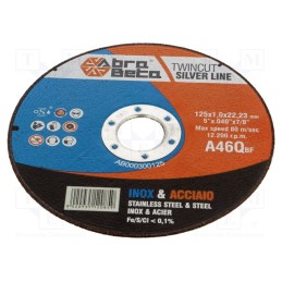 10 pcs : 300125 - Cutting wheel, Ø: 125mm, Øhole: 22.23mm, Disc thick: 1mm
