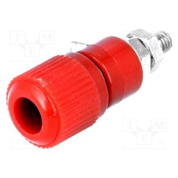 20 pcs : - Socket, 4mm banana, 60VDC, L: 34mm, Cutout: Ø8mm, red