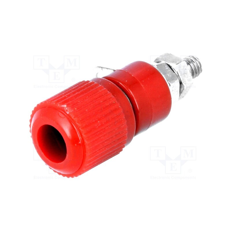 20 pcs : - Socket, 4mm banana, 60VDC, L: 34mm, Cutout: Ø8mm, red