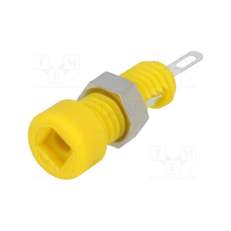 10 pcs : MBI 1 GE - Socket, 2mm banana, 6A, Overall len: 21mm, yellow, on panel,screw