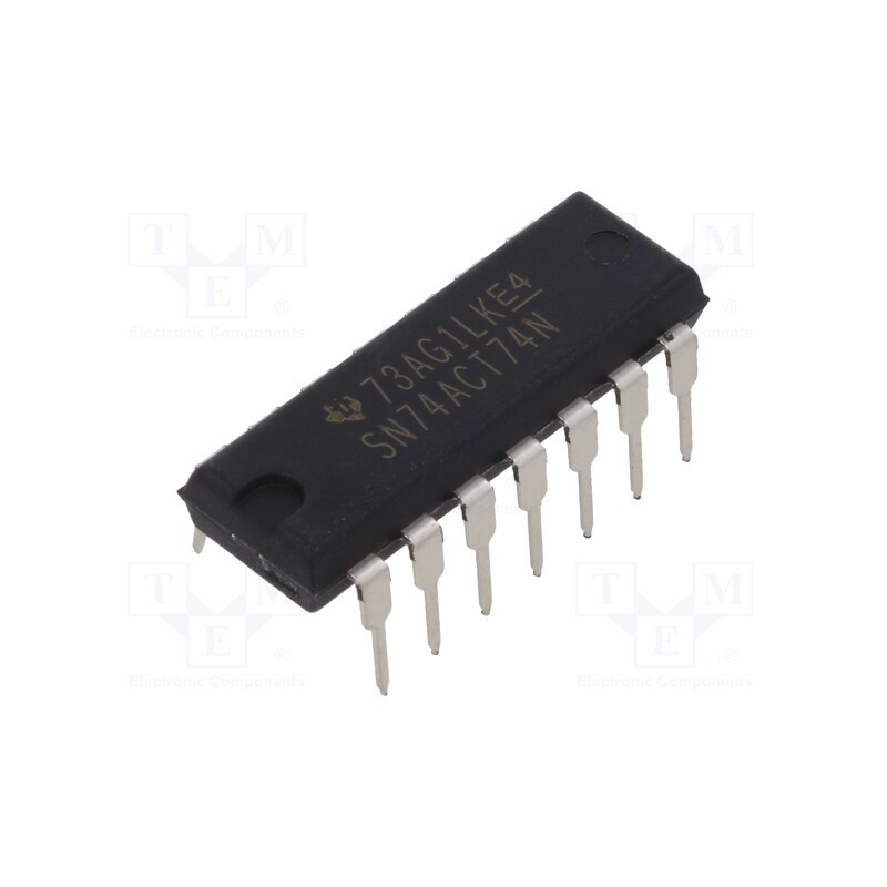 10 pcs : SN74ACT74N - IC: digital, D flip-flop, Ch: 2, CMOS,TTL, THT, DIP14, , ACT, 20uA
