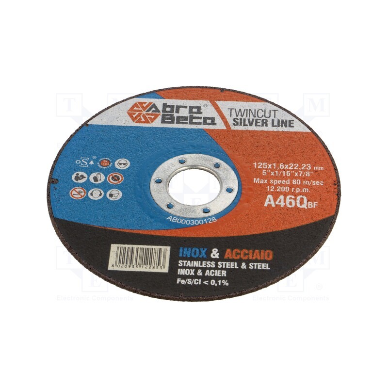 10 pcs : 300128 - Cutting wheel, Ø: 125mm, Øhole: 22.23mm, Disc thick: 1.6mm