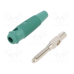 10 pcs : BUELA 20 K GN - Plug, 4mm banana, 16A, 60VDC, green, non-insulated, 3mΩ, 1.5mm2