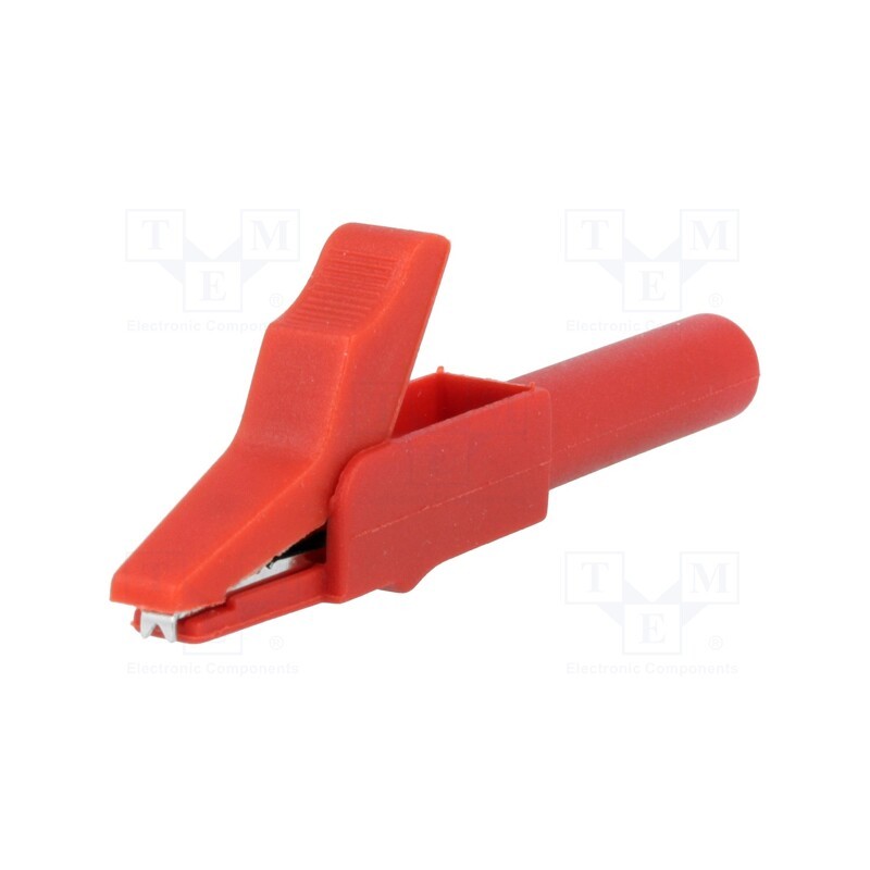 10 pcs : AX-CR-4PM-R - Crocodile clip, 15A, red, Grip capac: max.12mm, Socket size: 4mm